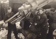 Flakhelfer anti-aircraft gun crew in 1944 pattern uniform Berlin Flak Karow Emil 4.jpg