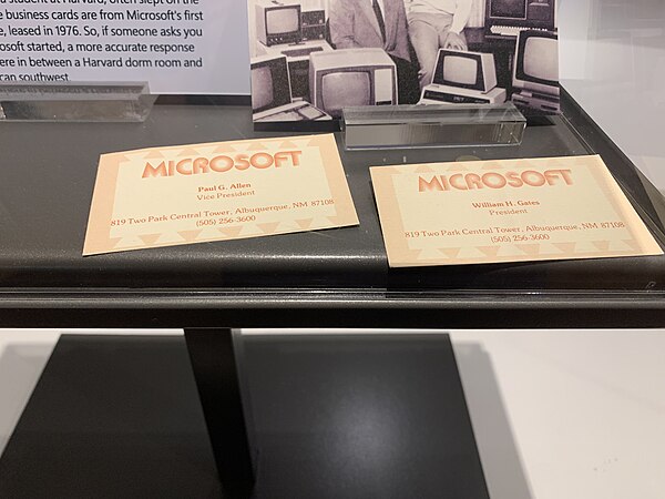 Bill Gates and Paul Allen's Original Business Cards located in the Microsoft Visitor Center.