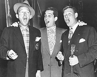 Flanked by Bing Crosby and Arthur Godfrey (1950)