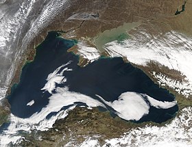 Космический снимок Чёрного моря со спутника НАСА Aqua. Апрель 2003 года.