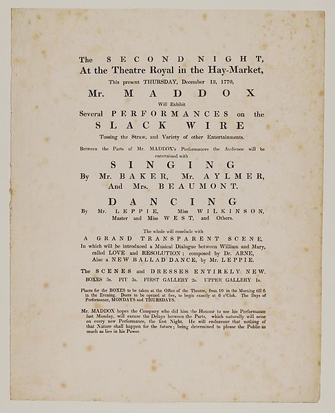 File:Bodleian Libraries, Playbill (facsimile) of Haymarket Theatre, Thursday, December 13, 1770, announcing A grand transparent scene &c..jpg