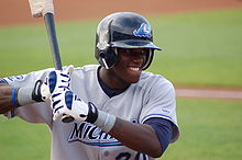 Maybin with the West Michigan Whitecaps in 2006. Cameron Maybin Whitecaps.jpg