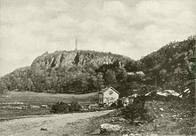 View of East Rock and Indian Head from Cedar Hill Area (now Rice Field), 1898. Note the cedar trees in the background. Cedar hill.jpg