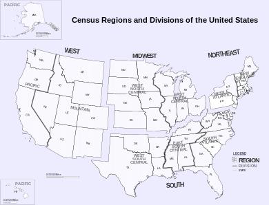 U.S. Census Bureau Regions and Divisions. Census Regions and Division of the United States.svg