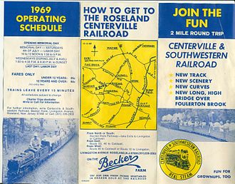 The Centerville & Southwestern Railroad brochure for the 1969 season. This was the first year of operations over the new line to Paradise Valley over the Foulerton Brook high bridge. (See reverse side of brochure for a map of the railroad.) Although the railroad has been gone almost 40 years, the high bridge still survives today, shown in a 1990 photo below. Centerville & Southwestern RR brochure (1969) - cover.jpg