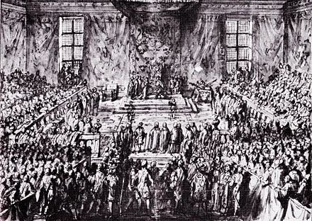 Christina's abdication in 1654, drawing by Erik Dahlberg