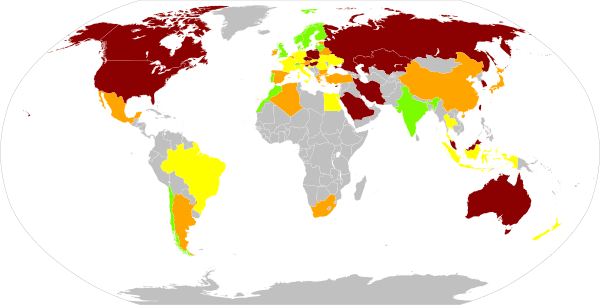 The Climate Change Performance Index ranks countries by greenhouse gas emissions (40% of score), renewable energy (20%), energy use (20%), and climate policy (20%).     .mw-parser-output .legend{page-break-inside:avoid;break-inside:avoid-column}.mw-parser-output .legend-color{display:inline-block;min-width:1.25em;height:1.25em;line-height:1.25;margin:1px 0;text-align:center;border:1px solid black;background-color:transparent;color:black}.mw-parser-output .legend-text{}  High     Medium     Low     Very Low