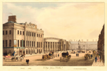 A view of the building around 1818 by Samuel Frederick Brocas College Green, Dublin.png