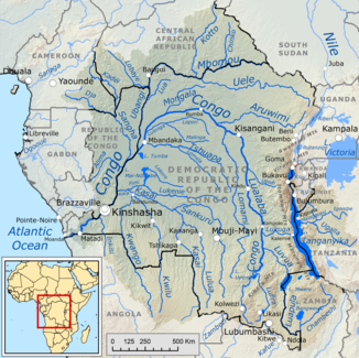 Course and catchment area of ​​the Congo or Lualaba
