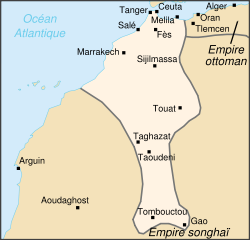 Wilayah Dinasti Saadi pada era kekuasaan Ahmad al-Mansur