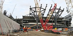 Two steel "trees" support of the South Stand erected in December 2017