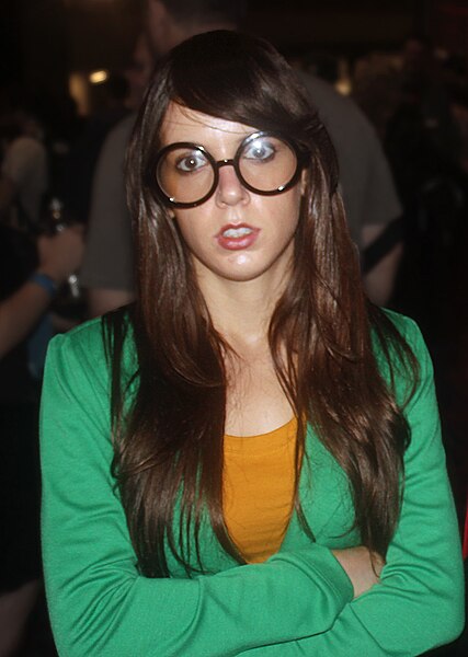 A woman cosplaying as Daria Morgendorffer, the title character of the popular MTV animated series Daria, which originally aired from March 1997 to Jan