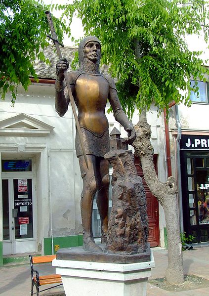 Sculpture of Ugrin Csák in Kalocsa by Csilla Halassy (2000)