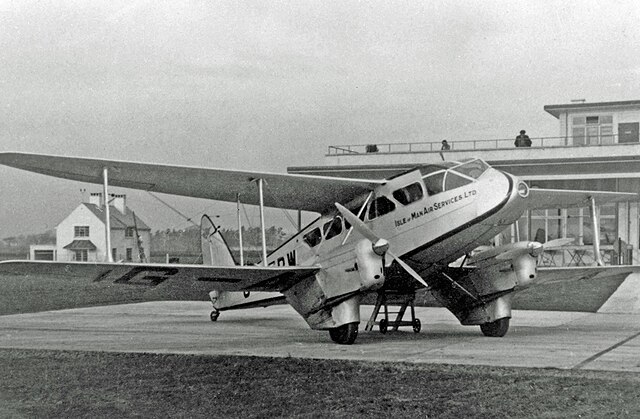 Dragon Rapide of Isle of Man Air Services on a scheduled service at Manchester (Ringway) Airport in 1938