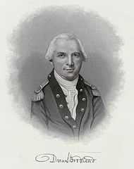 Colonel Daniel Brodhead, in a portrait, who led an expedition in 1779 in which Captain Samuel Mason while at Fort Henry joined along with 8th Pennsylvania Regiment of the Continental Army combined with militia troops from Fort Pitt to destroy the pro-British Seneca tribal villages in northeastern Pennsylvania.