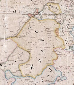 Detail of the main, continuous tract of territory of Kaithal State from a map created by the British East India Company, ca.1829–1835 (not including its exclaves viewable on the full-map)