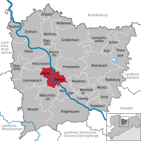 Poziția comunei Diera-Zehren pe harta districtului Meißen