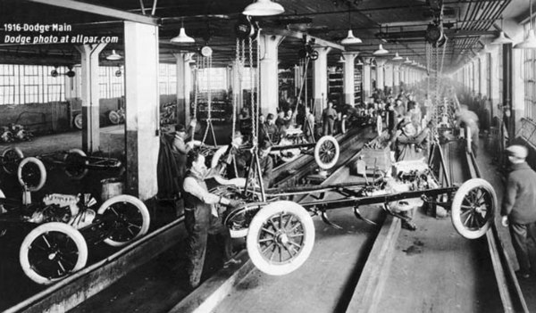 Factory assembly line in 1916