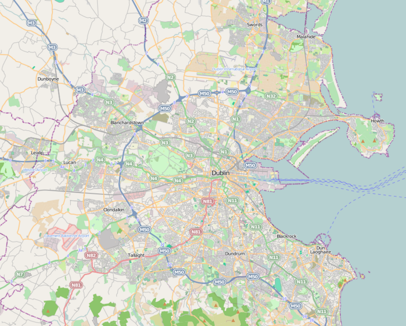 Mapa de Dublin com os locais do Campeonato da Europa de Sub-16 de 1994