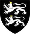 Arms of Dymoke of Scrivelsby, Lincolnshire: Sable, two lions passant in pale argent ducally crowned or