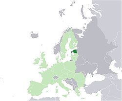 Location of Estonia (dark green) – in Europe (light green & dark grey) – in the European Union (light green)  –  [Legend]