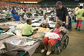 Approximately 18,000 hurricane Katrina survivors are housed in the Red Cross shelter at the Astrodome and Reliant center, 2005