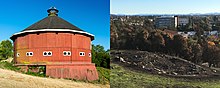 The historic Fountaingrove Round Barn before and after the fire FRB before and after.jpg