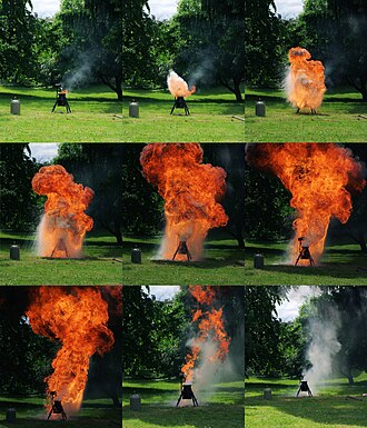 Baril Avec Carburant Et Feu à Proximité Soigneusement Inflammable