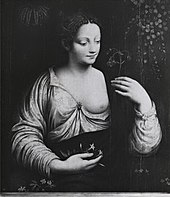 フランチェスコ・メルツィの追随者『ラ・コルンビーナ』、16世紀半ば以降。板上に油彩、29 1/2 × 25 in (74.93 × 63.5 cm). ヴァージニア美術館（英語版） (53.29.4).[22]