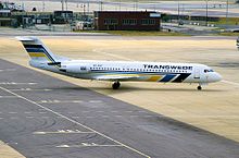 Transwede Fokker 100 at London Gatwick Airport in 1996