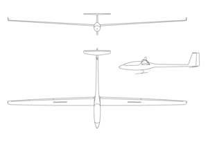 Drei-Ansichten-Zeichnung des fs33.