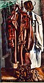 Pastellmaleriet Garderobe av Carsten Eggers 1991 viser en stumtjener overlesset med yttertøy