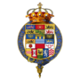 Gartered shield of arms of Bernhard II, Duke of Saxe-Meiningen, KG.png