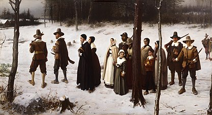 American Pilgrims in New England going to church (painting by George Henry Boughton, 1867)