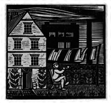 A Gill woodcut showing Hammersmith, illustrating the book The Devil's devices, or, Control versus Service by Hilary Pepler, 1915