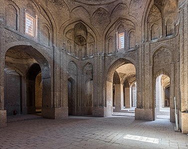 Crepuscular ray of light in the north dome room of the Jameh Mosque of Isfahan, Isfahan, Iran.