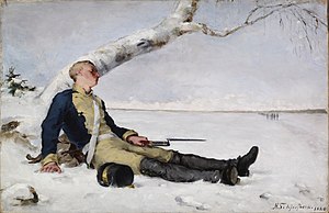 Haavoittunut soturi hangella by Helena Schjerfbeck 1880.jpg