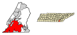 Местоположение Чаттануги в округе Гамильтон, Теннесси 