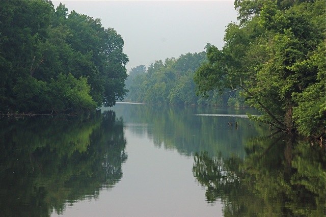 Convergence of Great Alamance Creek and the Haw River in Swepsonville, North Carolina