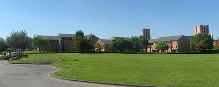 Horlock and Constantine Courts on the Peel Park Campus, now demolished after the completion of Peel Park Quarter