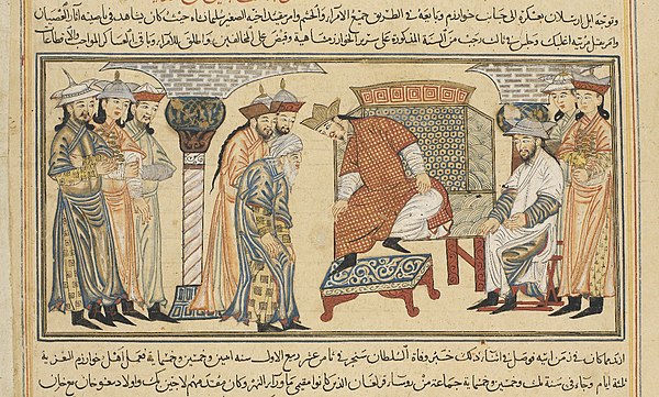 Khwarazmshah Il-Arslan at his coronation, painting from the book Jami' al-Tawarikh.