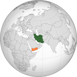 Map indicating locations of Iran and Yemen