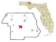 Jackson County Florida Incorporated and Unincorporated areas Marianna Highlighted.svg