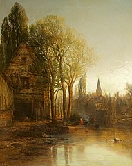 A Woodland Scene with Moat and Spire