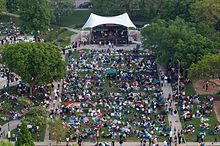 Aerial view of "Jazz in the Park", Cathedral Square Park Jazz in the park Milwaukee 6062.jpg