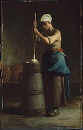 Jean-François Millet - Mujer joven batiendo mantequilla - 66.1052 - Museo de Bellas Artes.jpg
