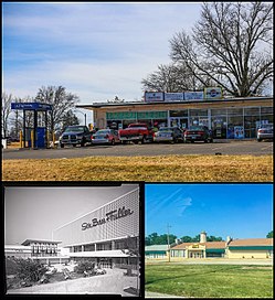 Top: Business in Jennings; bottom left: River Roads Mall (demolished); bottom right: Church in Jennings