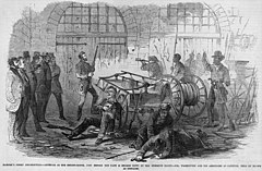 Coverage of John Brown's raid in Frank Leslie's illustrated newspaper, v. 8, no. 205 (November 5, 1859), p. 359 John brown interior engine house.jpg