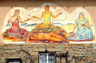 Fresco van de drie Nornen