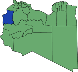 De locatie van de gemeente Ghadames in Libië